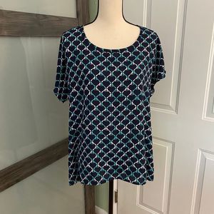 Pleione - Navy blouse with bird pattern